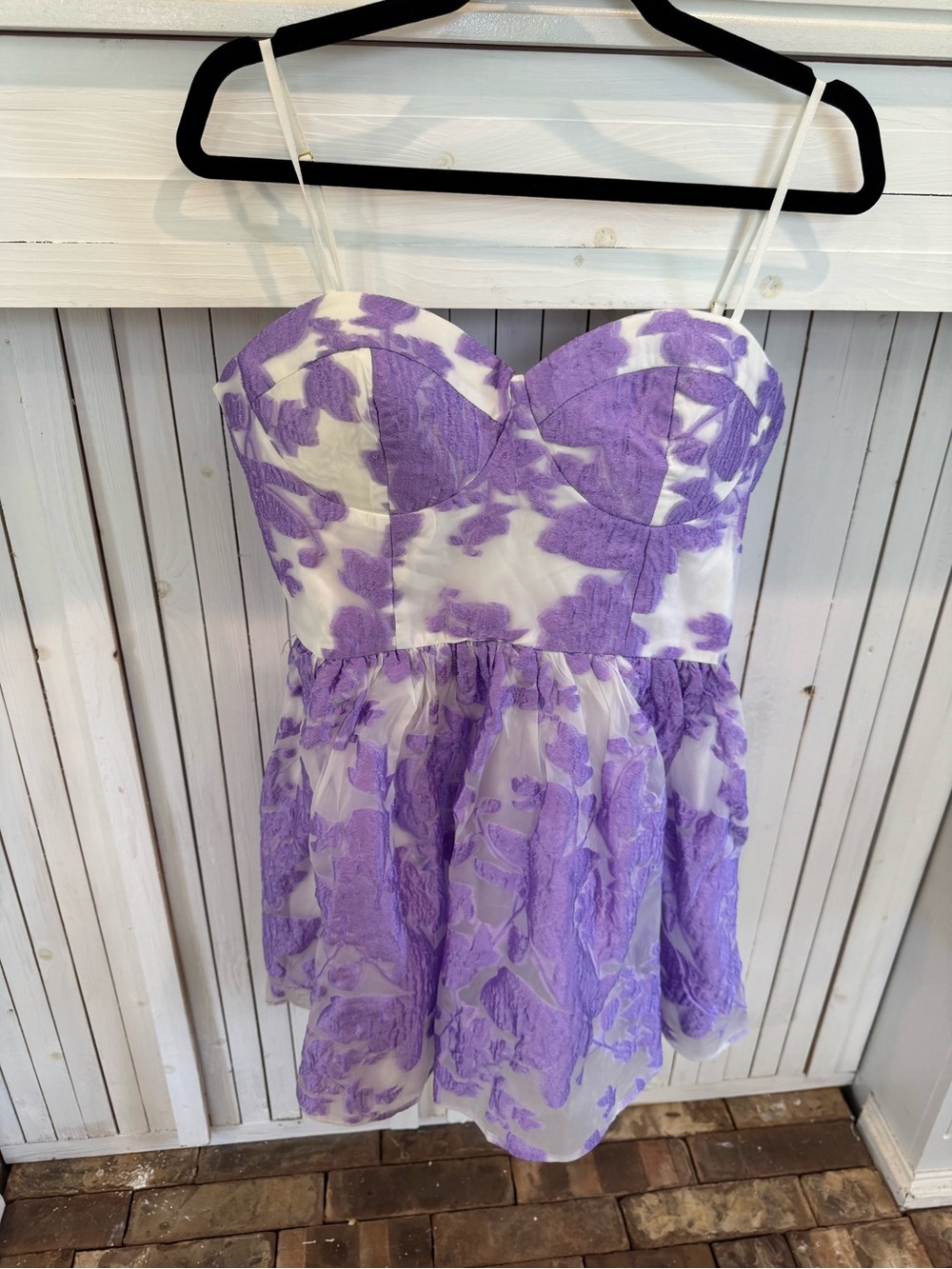 Showpo Lavender and White Floral Lace Mini Dress